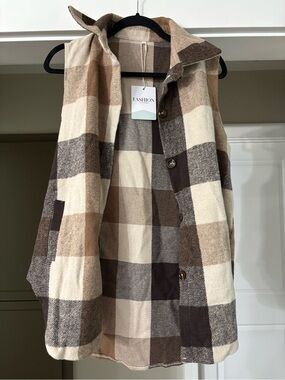 Women’s Fall Flannel Plaid Vest Button Down Sleeveless with Pockets Brown